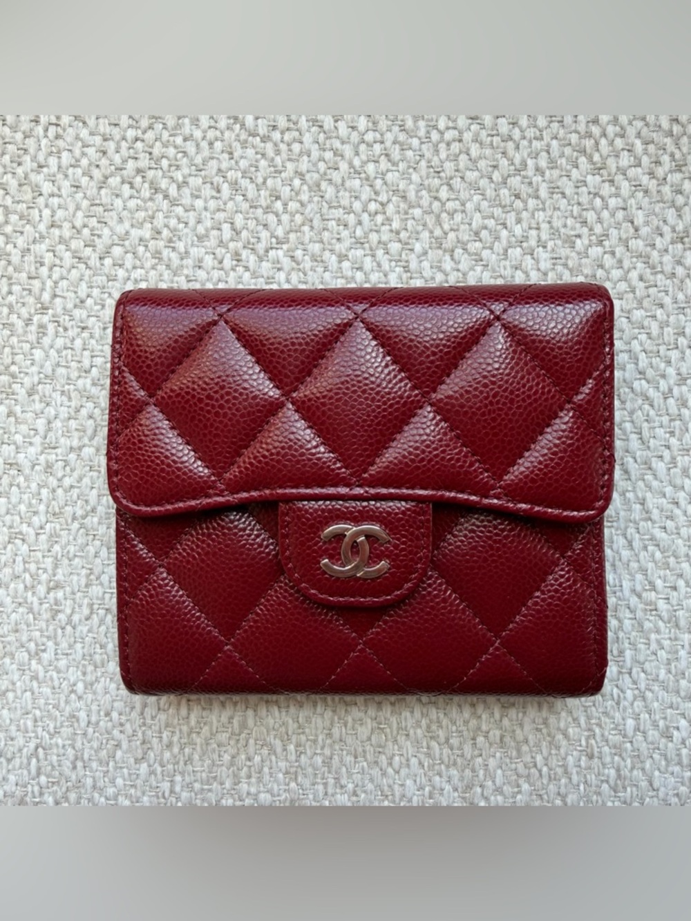 CHANEL Quilted Deep Red Leather Wallet with CC Logo